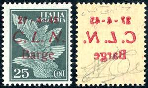 BARGE 1945 - 25 cent. posta aerea, decalco ... 