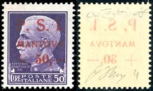 MANTOVA 1945 - 50 lire su 50 cent., decalco ... 