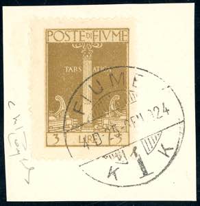 FIUME 1923 - 3 lire bistro bruno San Vito, ... 