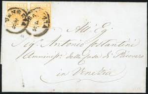 1855 - 5 cent. arancio (1h), coppia, ... 