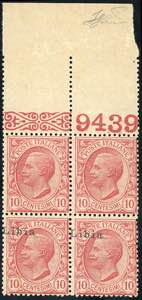 1912 - 10 cent. Leoni (4), blocco di quattro ... 