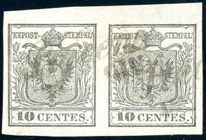 1850 - 10 cent. grigio argenteo, I tiratura ... 