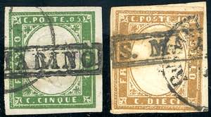 1863 - 5 cent. verde, 10 cent. bistro ... 