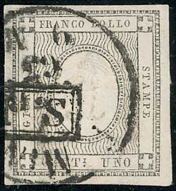 1863 - 1 cent. nero per stampati (Sardegna ... 