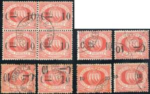 1892 - 10 cent. su 20 cent. (10/11), piccolo ... 