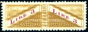 1928 - 3 lire, doppia stampa del bistro ... 