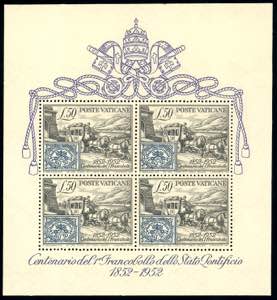 1952 - Centenario del francobollo pontificio ... 