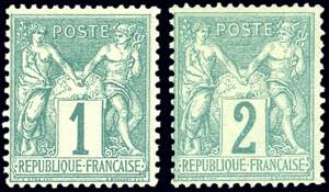 FRANCIA 1876 - 1 e 2 cent. verde Sage I ... 