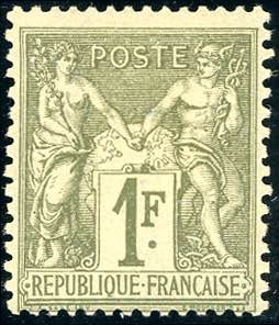 FRANCIA 1876 - 1 fr. verde bronzo Sage I ... 