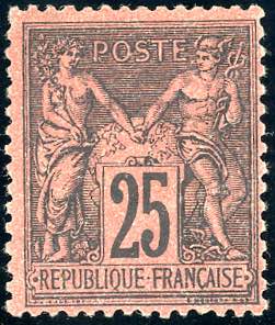 FRANCIA 1877 - 25 cent. nero su rosso Sage ... 