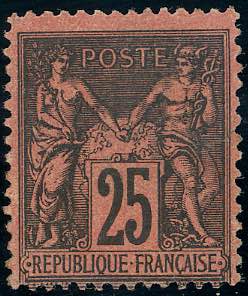 FRANCIA 1877 - 25 cent. nero su rosso Sage, ... 