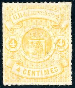 LUSSEMBURGO 1865 - 4 cent. giallo limone, ... 