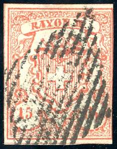 SVIZZERA 1852 - 15 r. Rayon III, cifre ... 
