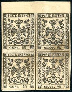 1852 - 25 cent. camoscio (4), blocco di ... 