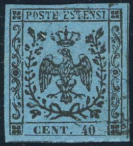 1852 - 40 cent. celeste (5), usato, annullo ... 