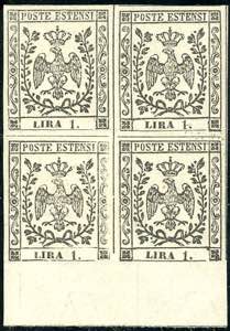 1853 - 1 lira bianco (11), blocco di ... 