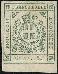 1859 - 5 cent. verde scuro (12b), bordo di ... 