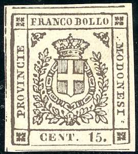1859 - 15 cent. bruno nerastro (13b), gomma ... 