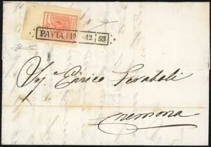 1853 - 15 cent. rosso, III tipo, carta a ... 