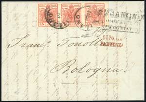 1854 - 15 cent. rosso, III tipo, carta a ... 