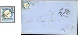 1861 - 2 grana azzurro chiaro, filetto di ... 