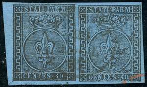1852 - 40 cent. azzurro (5), coppia angolo ... 