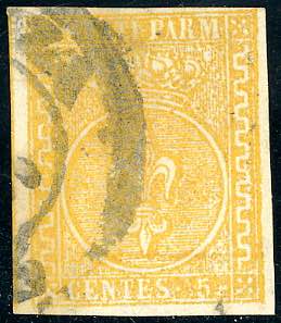 1853 - 5 cent. giallo arancio (6), usato, ... 