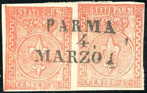 1853 - 15 cent. vermiglio (7), coppia ... 