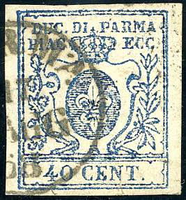 1857 - 40 cent. azzurro scuro (11a), usato, ... 
