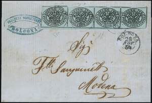 1854 - 1/2 baj grigio azzurro (1a), striscia ... 