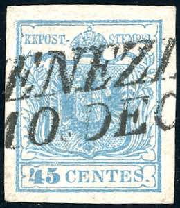 1850 - 45 cent. azzurro chiaro, I tipo, ... 