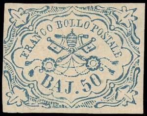 1852 - 50 baj azzurro (10), gomma originale, ... 