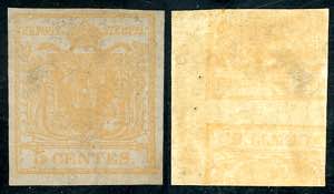 1851 - 5 cent. giallo ocra, stampa ... 