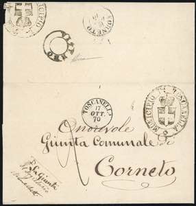 1870 - Lettera non affrancata da Toscanella ... 