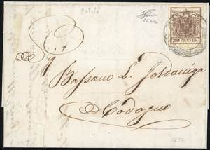 1852 - 30 cent. bruno rossastro, carta a ... 