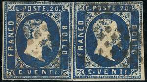 1852 - 20 cent. azzurro (2), coppia ... 