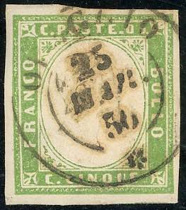 1855 - 5 cent. verde giallo tenue (13), ... 