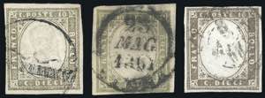 1861 - 10 cent., tre esemplari ... 