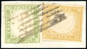 1859 - 80 cent. giallo limone olivastro, 5 ... 