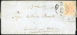 1858 - 15 cent. rosa chiaro, III tipo, carta ... 