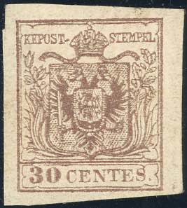 1851 - 30 cent. bruno, II tipo, carta a ... 