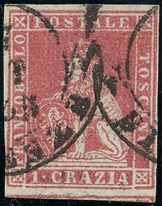 1851 - 1 crazia carminio chiaro su grigio ... 