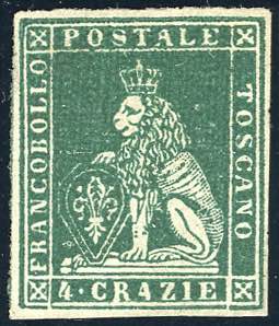 1851 - 4 crazie verde su grigio (6), nuovo, ... 