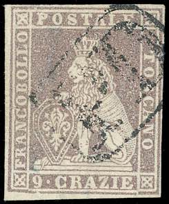 1859 - 9 crazie bruno lillaceo, II emissione ... 