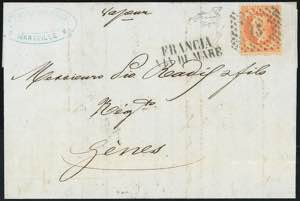 1870 - FRANCIA VIA DI MARE + numerale a ... 