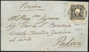 1858 - 3 soldi nero, I tipo, dent. 16 x 15 ... 