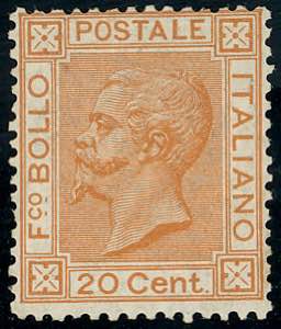 1877 - 20 cent. ocra arancio (28), discreta ... 