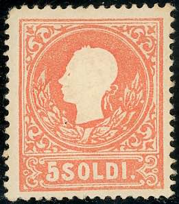 1858 - 5 soldi rosso, I tipo (25), nuovo, ... 