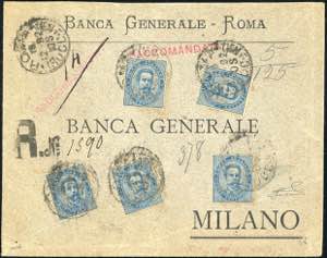 1892 - 25 cent. azzurro (40), cinque ... 