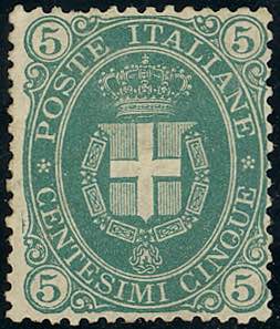 1889 - 5 cent. Stemma, fondo pieno (44a), ... 